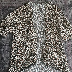 Lightweight Leopard Print Black Pom Accented Cardi